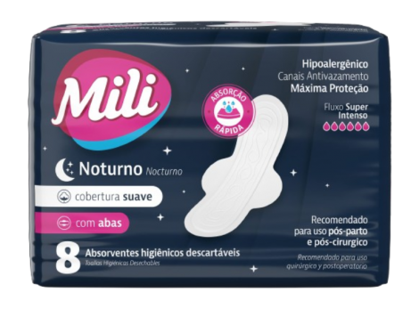 ABSORVENTE MILI NOTURNO SUAVE 8UN C/ABAS