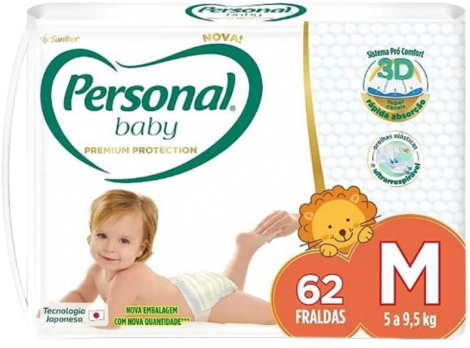 FRALDA PERSONAL BABY M 62UN  PREMIUM 3D
